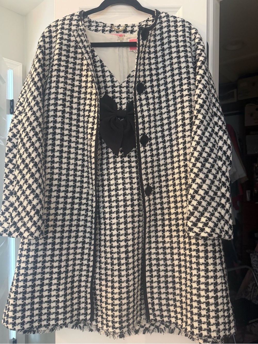 Kate Spade  Black and White Houndstooth Long Coat and dress set